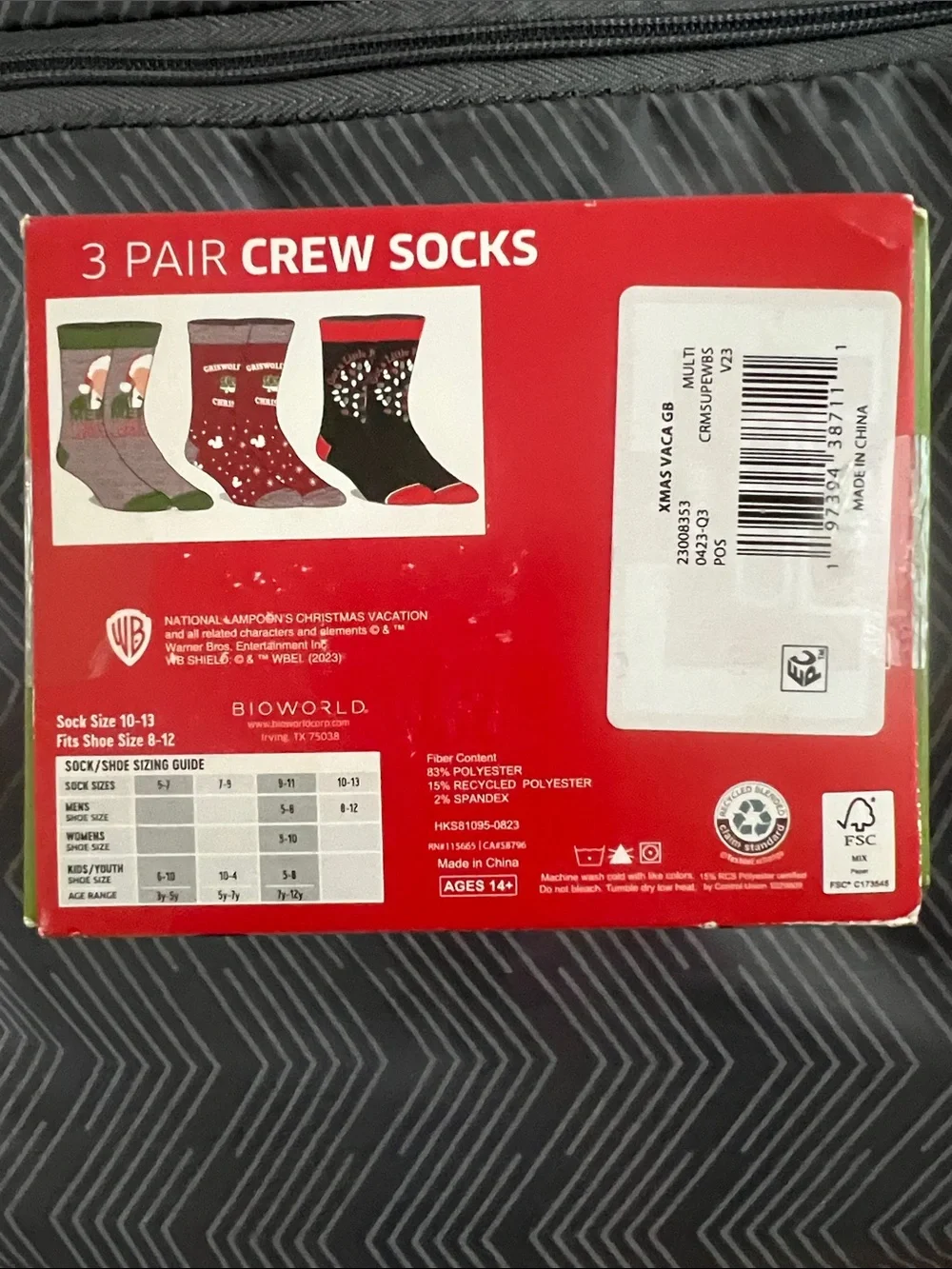 Bioworld Christmas Vacation Crew Socks - Red & Green